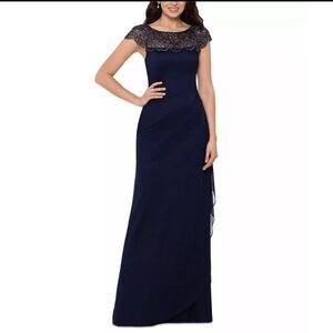 Xscape Womens Beaded Collar Jersey Gown Dress